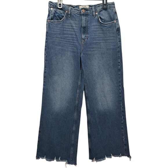 We The Free Boho Chic Old West Wide Leg Frayed Raw Hem Jeans Sz 30 Light Blue - Picture 1 of 14
